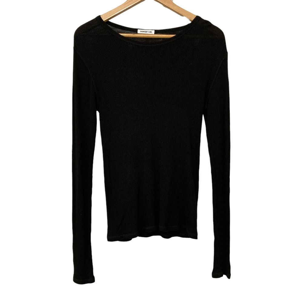 24 SS EVERYDAY I LIKE エブリデイアイライク ドゥーズィエムクラス テレコ ロングスリーブ プルオーバー カットソー ブラック レディース 古着