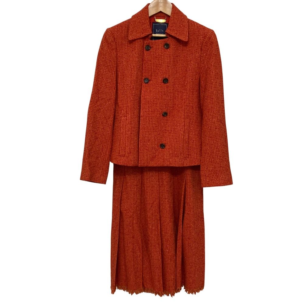 KEITA ケイタマルヤマ ツイード ダブルジャケット スカート セットアップ サイズ1 レッド レディース 古着