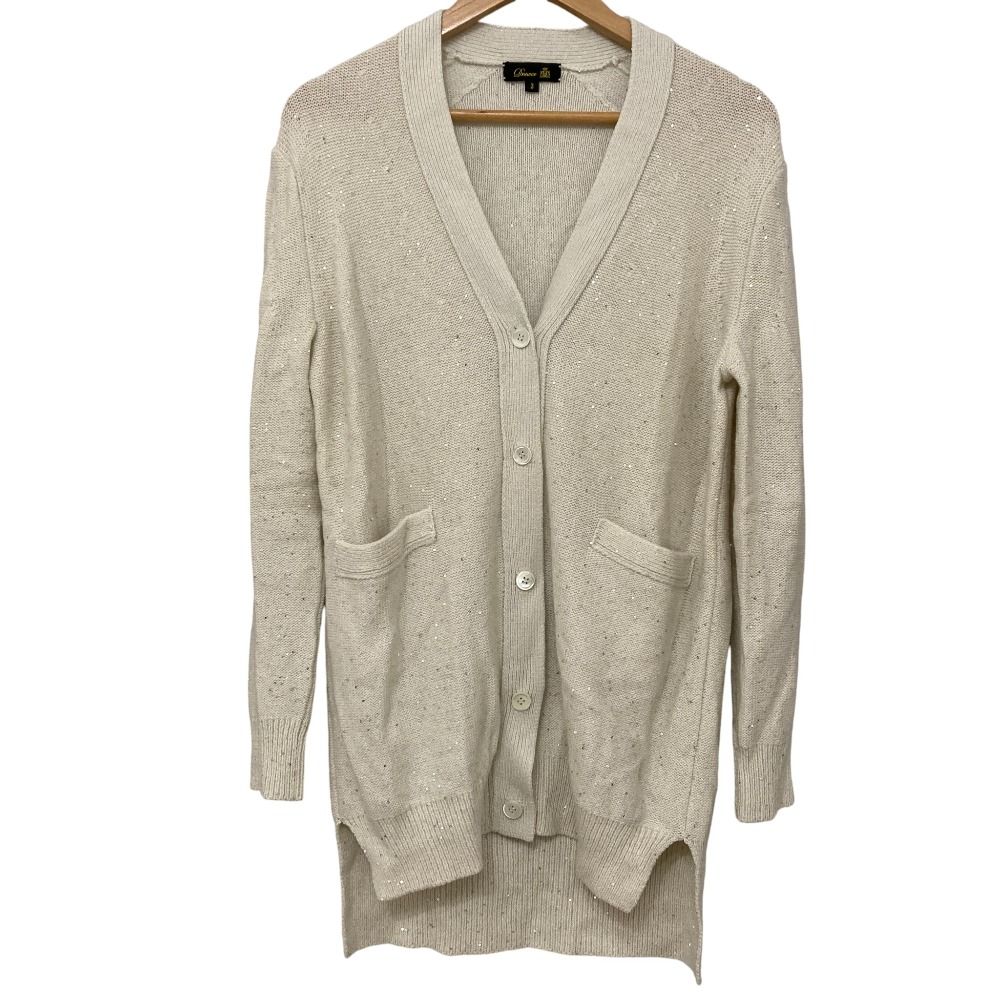DRAWER ドゥロワー 7 Gスパンコール ロングニットカーディガン サイズ2 ライトグレー レディース 古着