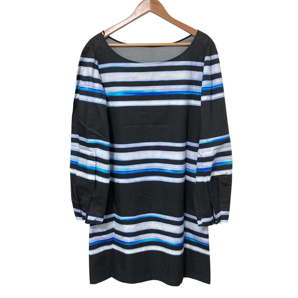 DRIES VAN NOTEN ドリスヴァンノッテン len lye ボーダープリント タックスリーブ ワンピース ブラック ネイビー レディース 古着