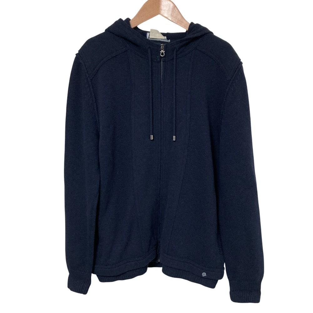 Salvatore Ferragamo サルヴァトーレフェラガモ ジップアップニットパーカー Mサイズ ネイビー メンズ レディース 古着