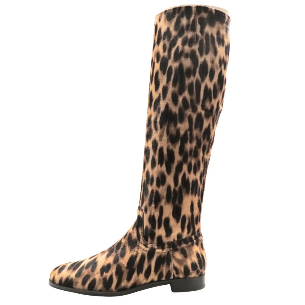 ♥ TOD S トッズ ロング ブーツ ハラコ レオパード GOMMA STIVALE PONY PXY TABACCO CHIARO 靴 シューズ 35 ベージュ 黒 レディース 古着