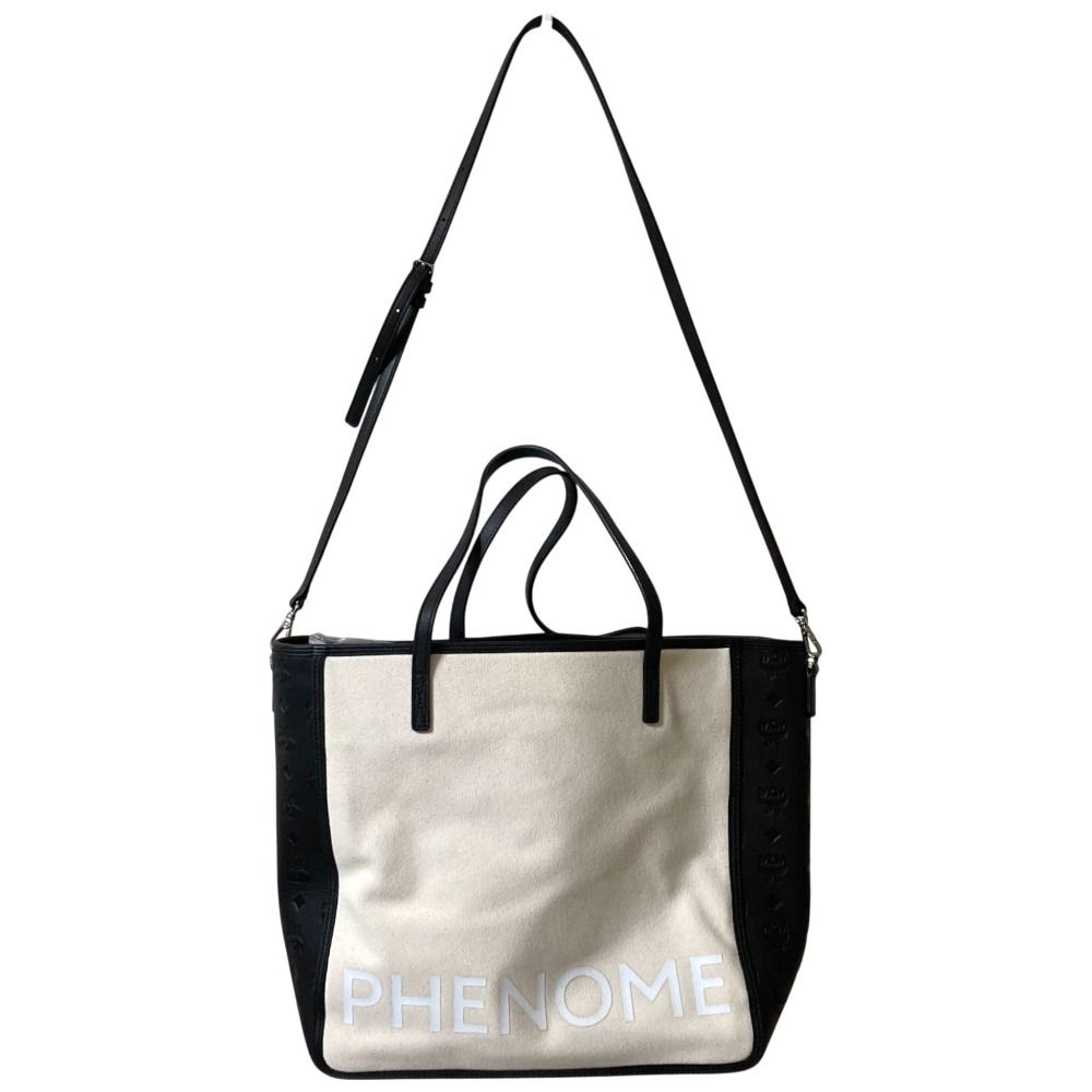 MCM エムシーエム フェノメノンコラボ キャンバスレザー コンビ トートバッグ ブラック ナチュラル メンズ レディース 古着