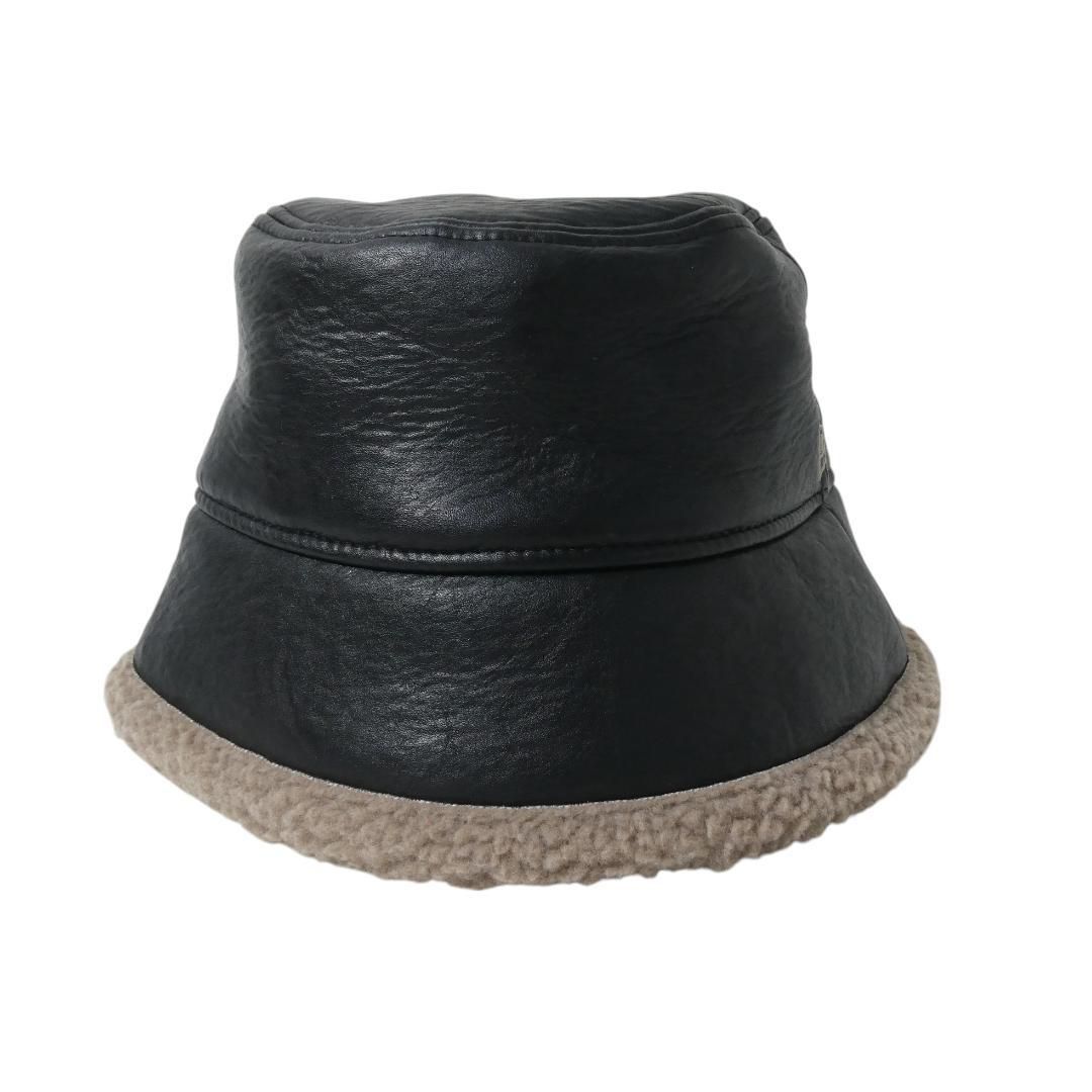 ♥ ERA ニューエラ サイズS|M ロゴ セーラーブリム ボア レザー バケットハット 黒 ブラック