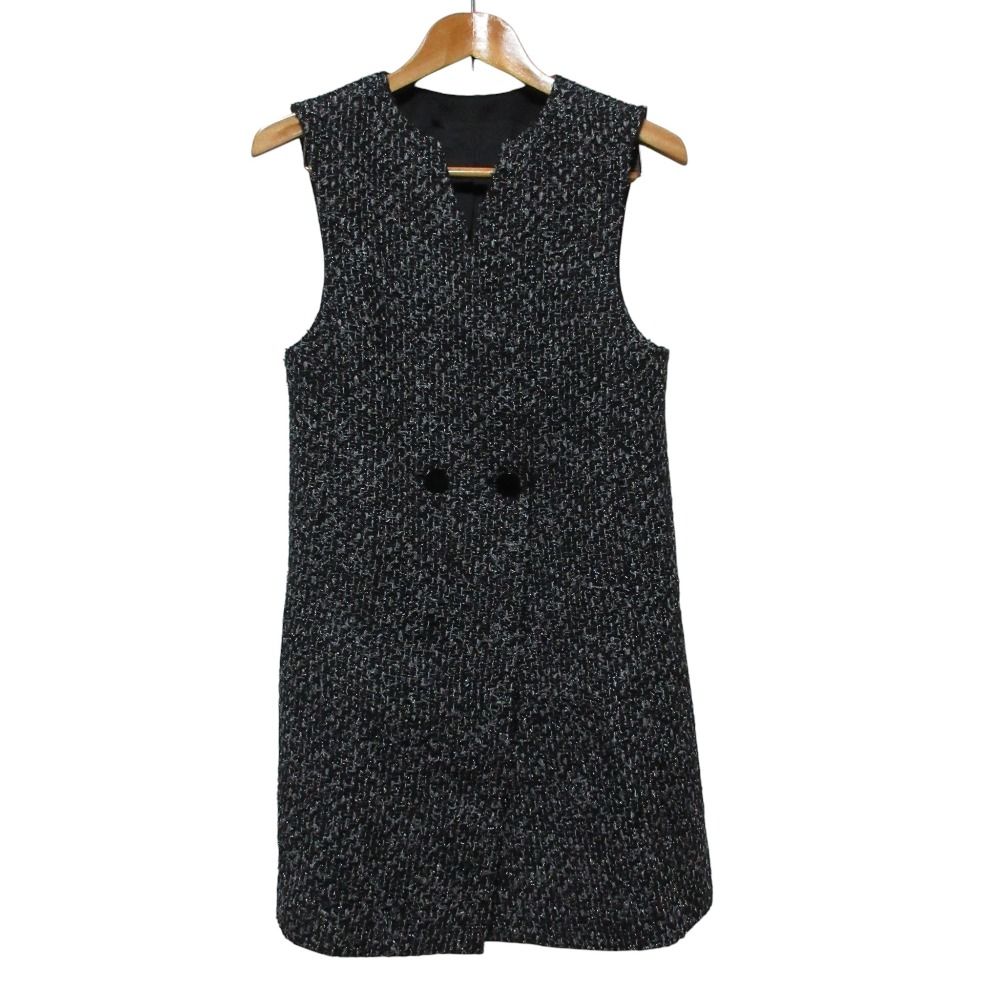 25 AW ANAYI アナイ ラメファンシー ツイードジレベスト ワンピース 38 ブラック グレー レディース 古着