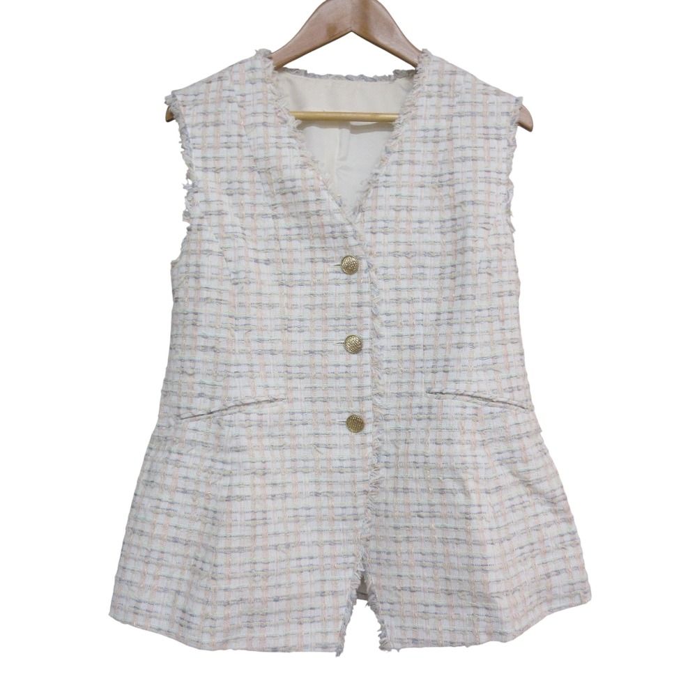 25 SS ANAYI アナイ ミックスツイードカーヴィージレ ベスト サイズ38 ホワイトミックス レディース 古着