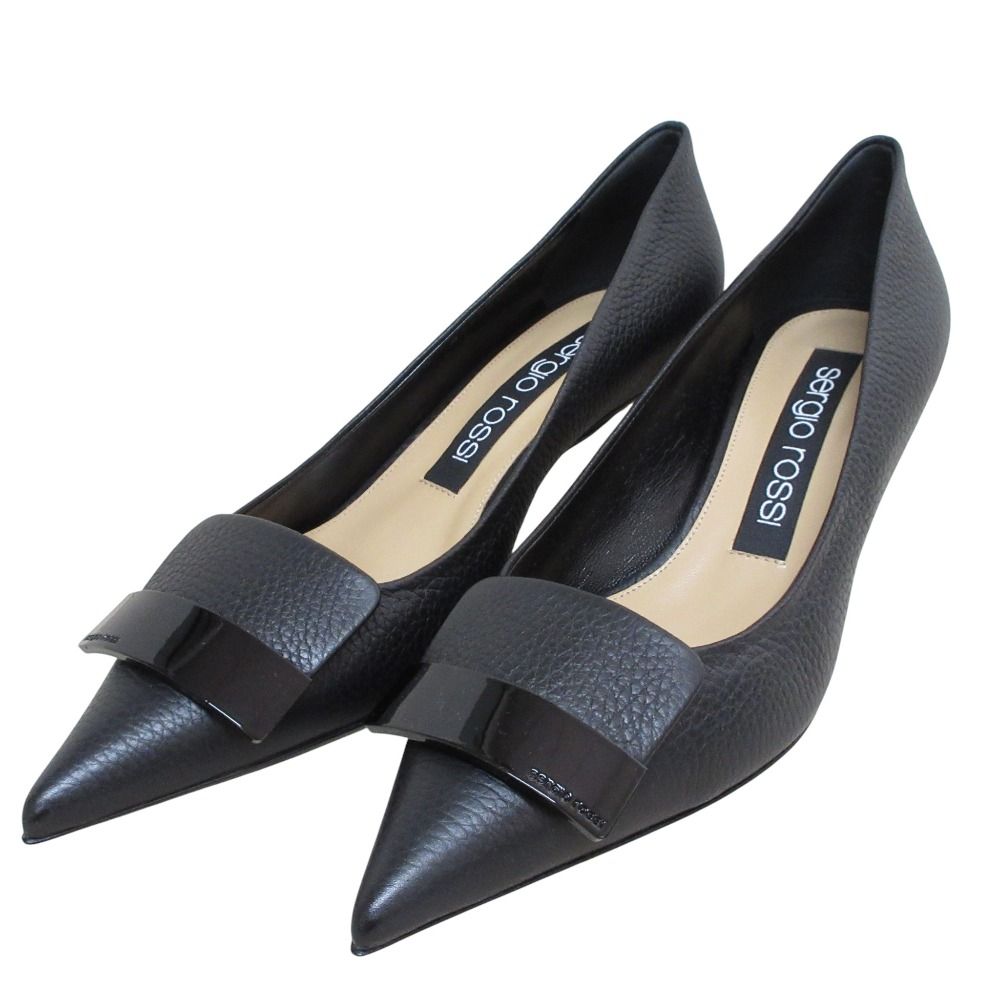 sergio rossi ブラック ポインテッドトゥパンプス 38 1/2 未使用 Sergio Rossi セルジオロッシ sr1 ポインテッドトゥ レザー