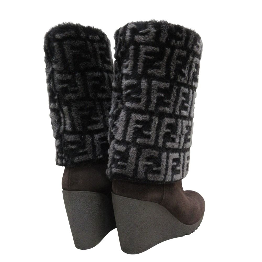 美品 FENDI フェンディ ズッカ柄 ウエッジソール ロングブーツ