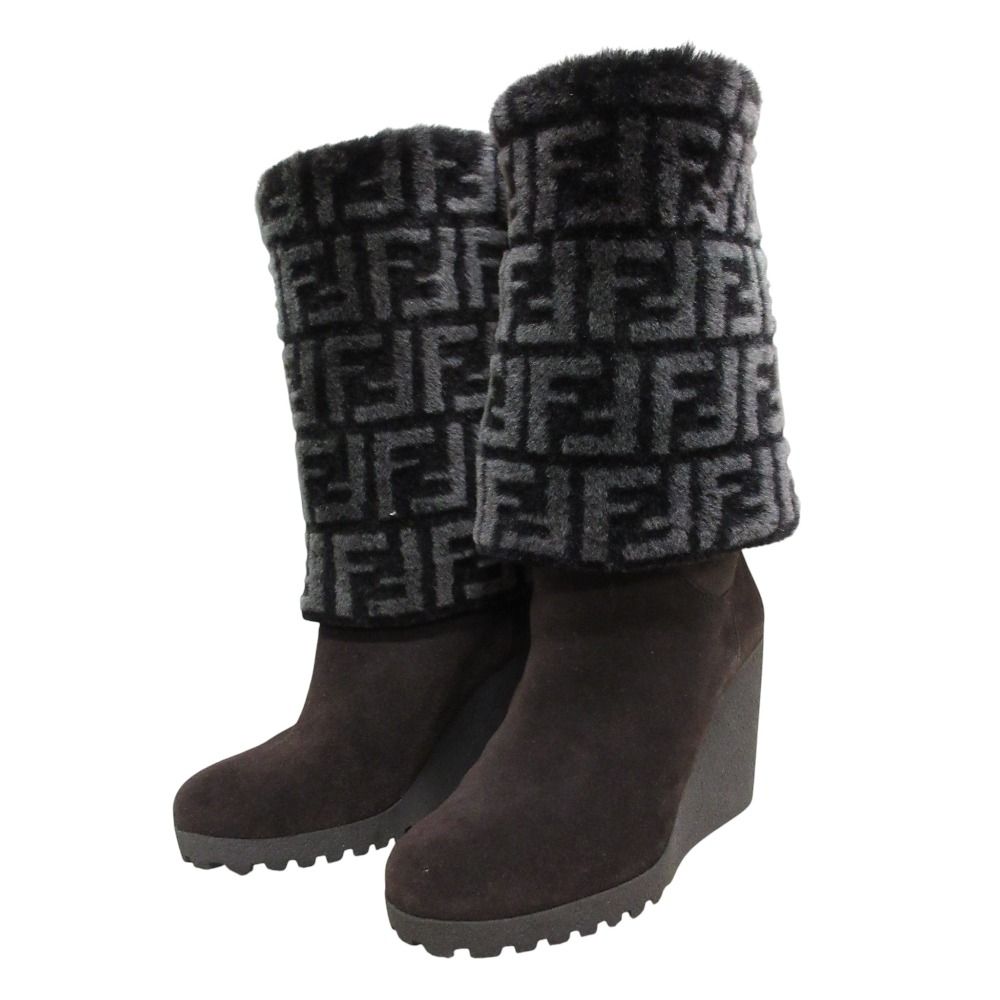 【美品】フェンディ　FENDI　ズッカ柄　ロゴ　ブーツ FENDI（フェンディ） ズッカ柄 FFロゴソール レースアップ ジップ