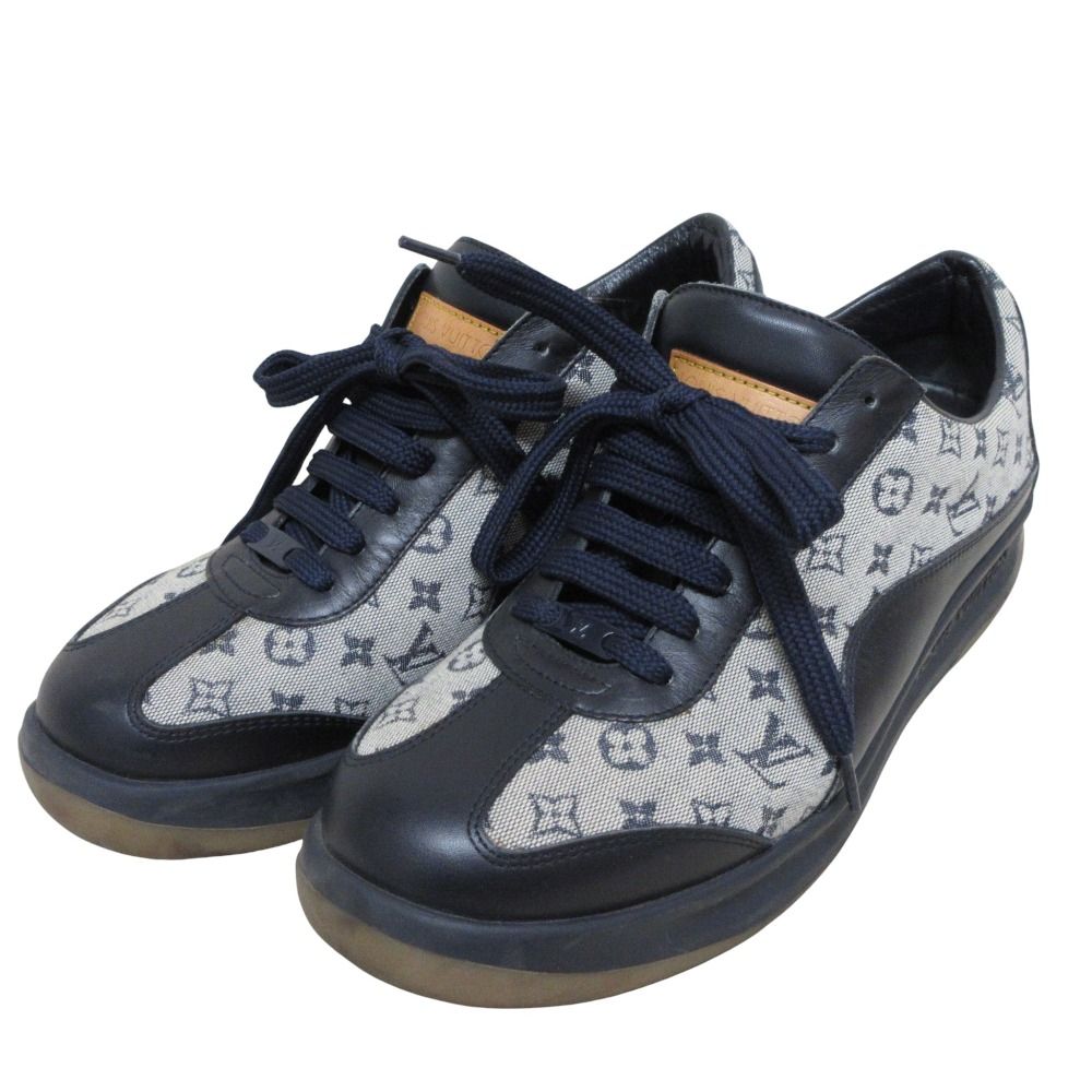 LOUIS VUITTON ルイヴィトン モノグラムミニ スニーカー 37 23.5 cm相当 ネイビー グレー レディース 古着