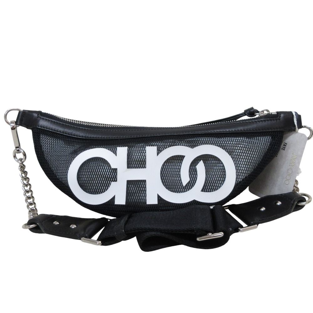 ♥ JIMMY CHOO ジミーチュウ メッシュ ベルトバッグ ショルダーバッグ ウエストバッグ ブラック レディース 古着