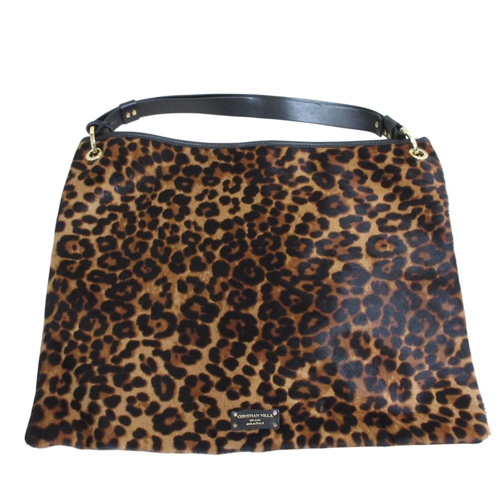 CHRISTIAN VILLA クリスチャンヴィラ レオパード ハラコ ワンショルダーバッグ トートバッグ ブラウン ブラック レディース 古着