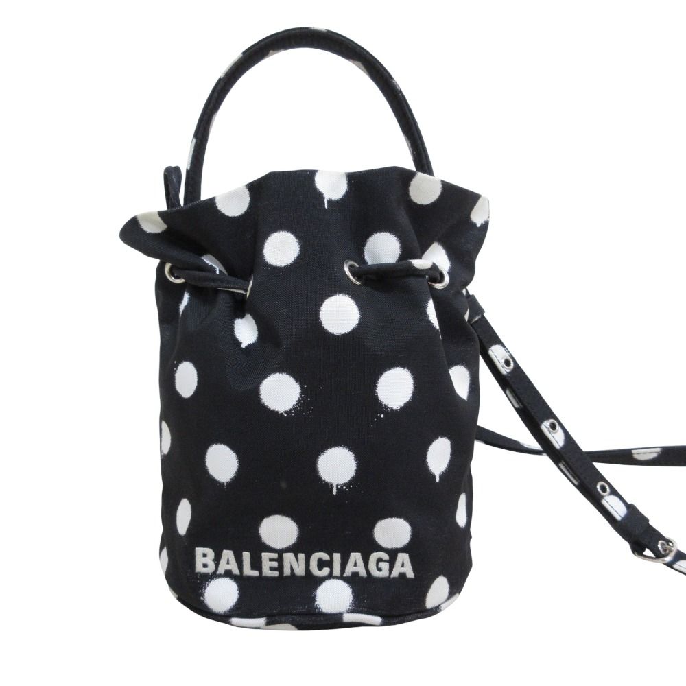 バレンシアガ XS ドット ショルダーバッグ ポシェット 656682 ブラック ホワイト レディース 古着