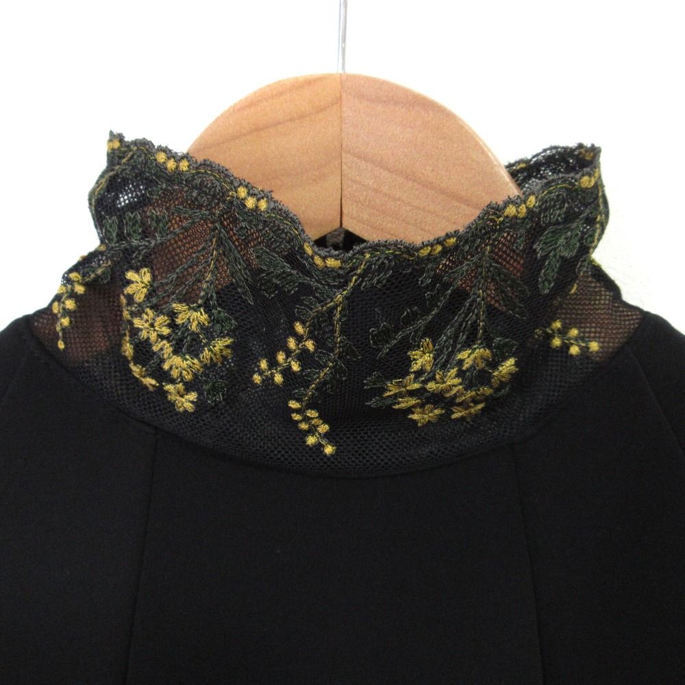  23 AW LOKITHO ロキト エンブロイダリーコンビジャージーワンピース サイズ1 ブラック レディース 古着 長袖 七分袖 その他