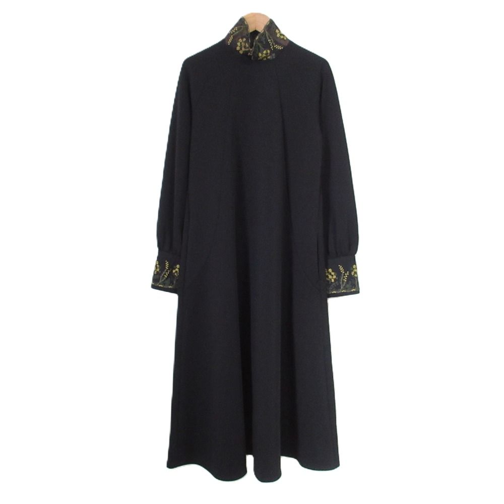 23 AW LOKITHO ロキト エンブロイダリーコンビジャージーワンピース サイズ1 ブラック レディース 古着