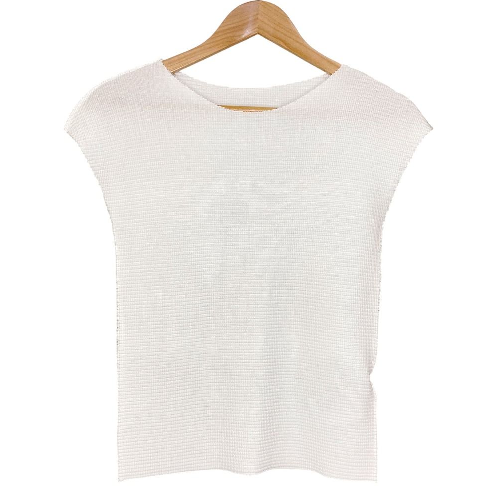 me ISSEY MIYAKE ミー イッセイミヤケ A-POC INSIDE スクエアプリーツ ニットカットソー ホワイト レディース 古着