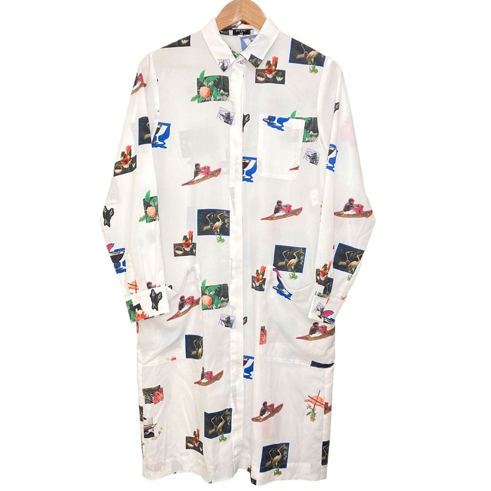 PS Paul Smith ピーエスポールスミス プリント シアー シャツワンピース サイズ40 ホワイト レディース 古着