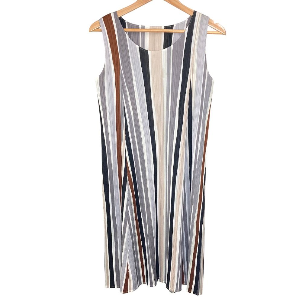 PLEATS PLEASE ISSEY MIYAKE プリーツプリーズ イッセイミヤケ ストライプ ノースリーブワンピース サイズ3 マルチカラー レディース 古着