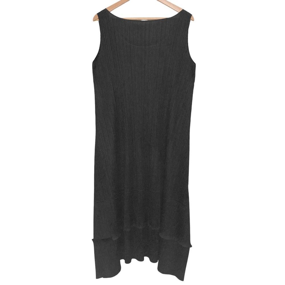 PLEATS PLEASE ISSEY MIYAKE プリーツプリーズ イッセイミヤケ バルーン 切替 ノースリーブワンピース サイズ3 ブラック レディース 古着