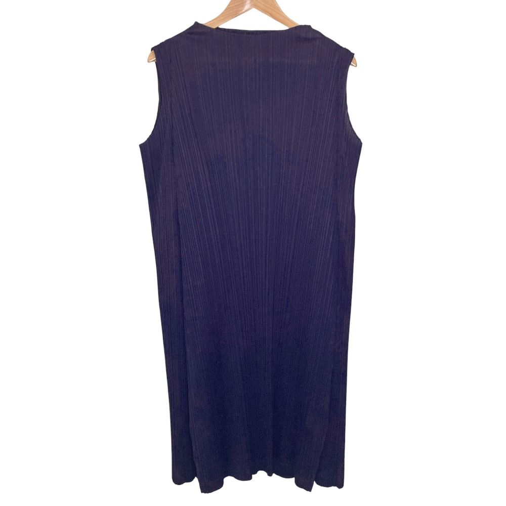 PLEATS PLEASE ISSEY MIYAKE プリーツプリーズ イッセイミヤケ ノースリーブ サイドデザインワンピース サイズ3 ネイビー レディース 古着