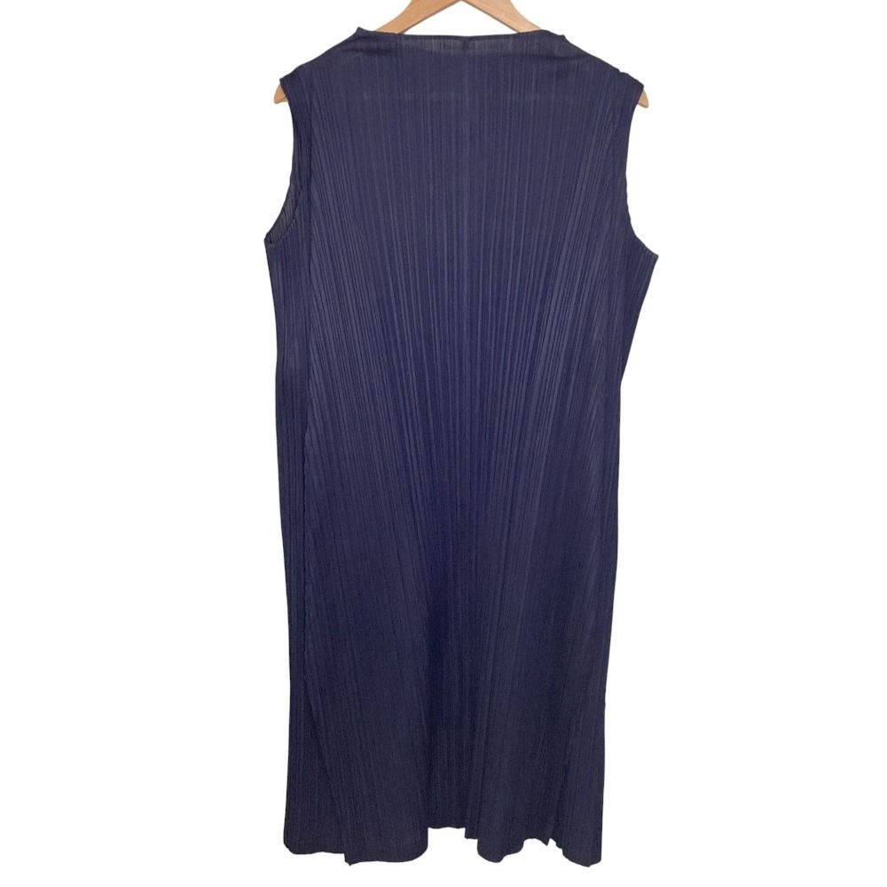 PLEATS PLEASE ISSEY MIYAKE プリーツプリーズ イッセイミヤケ ノースリーブ サイドデザインワンピース サイズ3 ネイビー レディース 古着