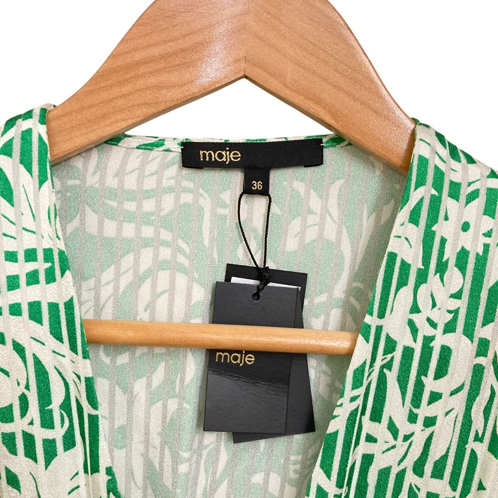  ♥ maje マージュ アシンメトリーロングワンピース サイズ36 グリーン ホワイト レディース 古着 半袖 その他