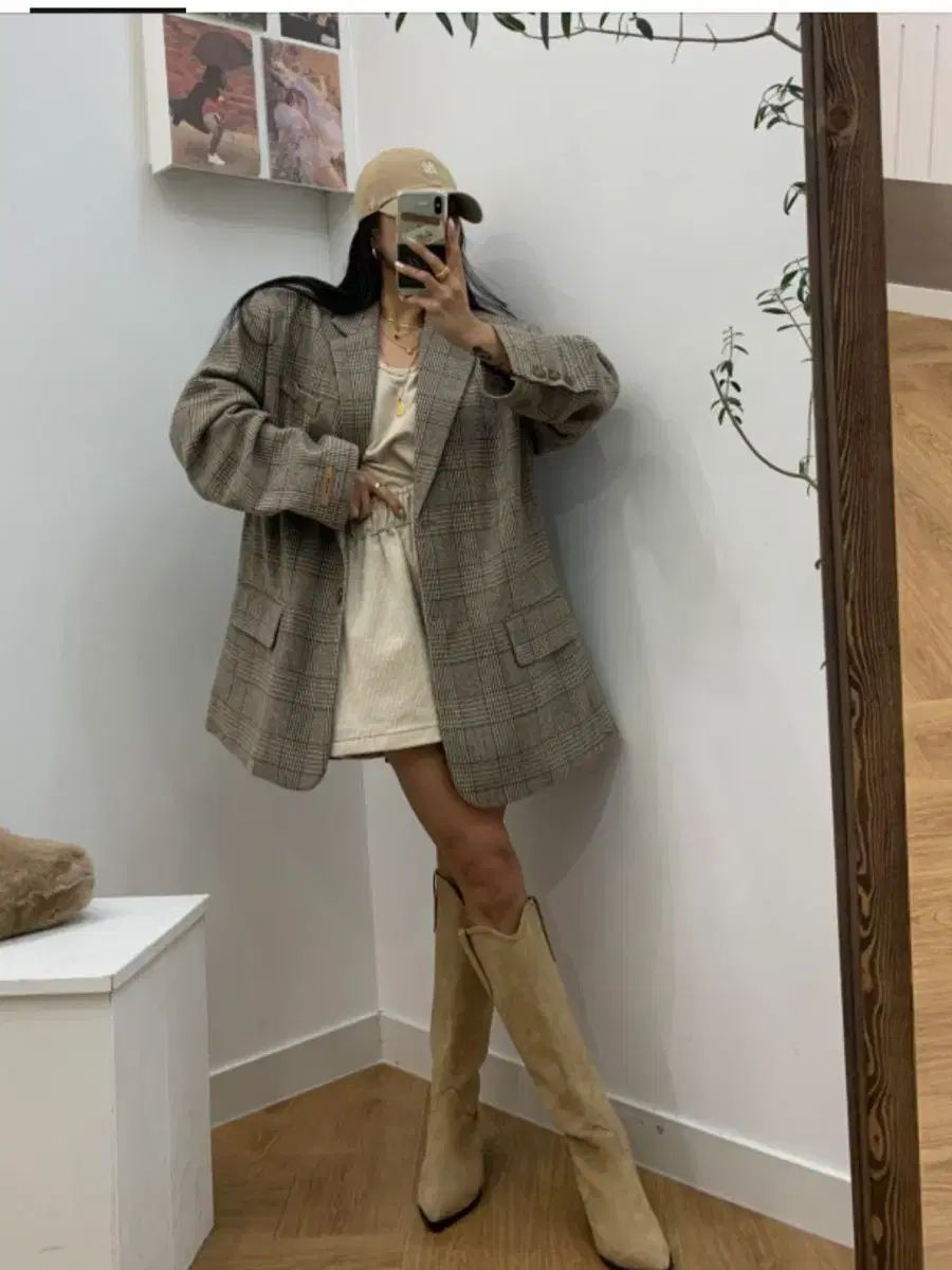 オリジナル商品ベル201 オーバーサイズベルパッチ CHECK ジャケット ベージュ テーラードジャケット ジャケット アウター レディース