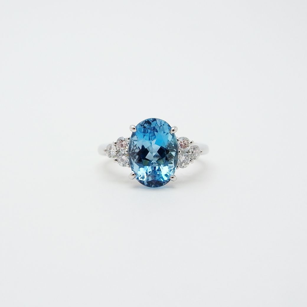 サンタマリア カラー アクアマリン ダイヤモンド リング 10号 2.85 ct 0.35 Pt 900 ソーティング 付き 仕上げ Sランク
