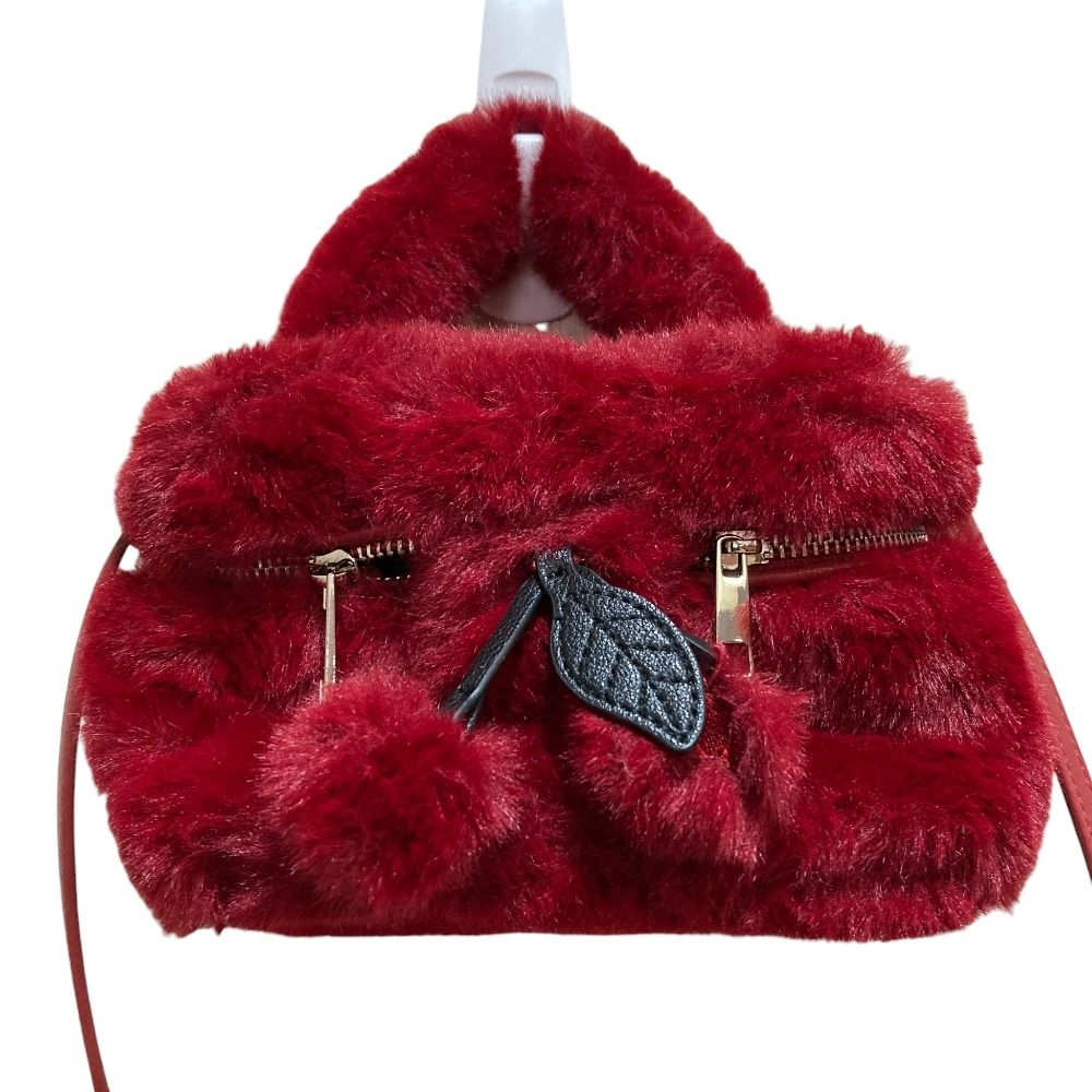 TSURU BY MARIKO OIKAWA ツルバイマリコオイカワ Bondi チェリーモチーフ エコファー バニティバッグ ショルダーバッグ レッド レディース 古着