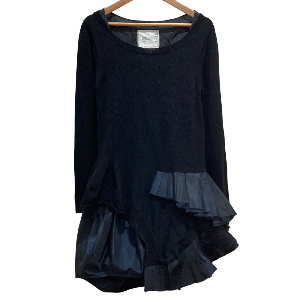 sacai サカイ シルク レイヤード フリル チュニックワンピース 11-01440 サイズ2 ネイビー レディース 古着