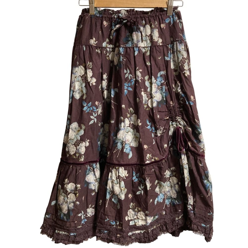 PINK HOUSE ピンクハウス オトナカワイイブーケプリントスカート A 2184 FS 402 パープル レディース 古着