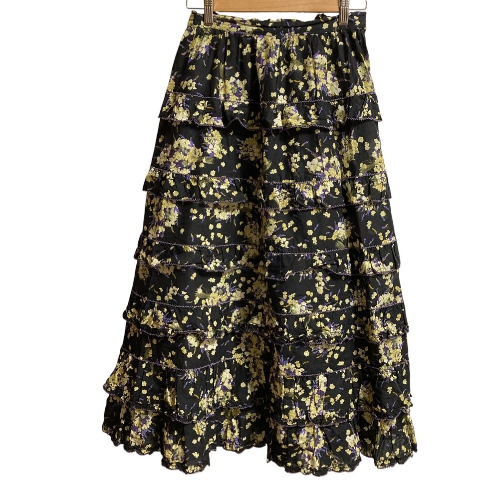 PINK HOUSE ピンクハウス フラワープリント ティアードスカート ブラック パープル レディース 古着
