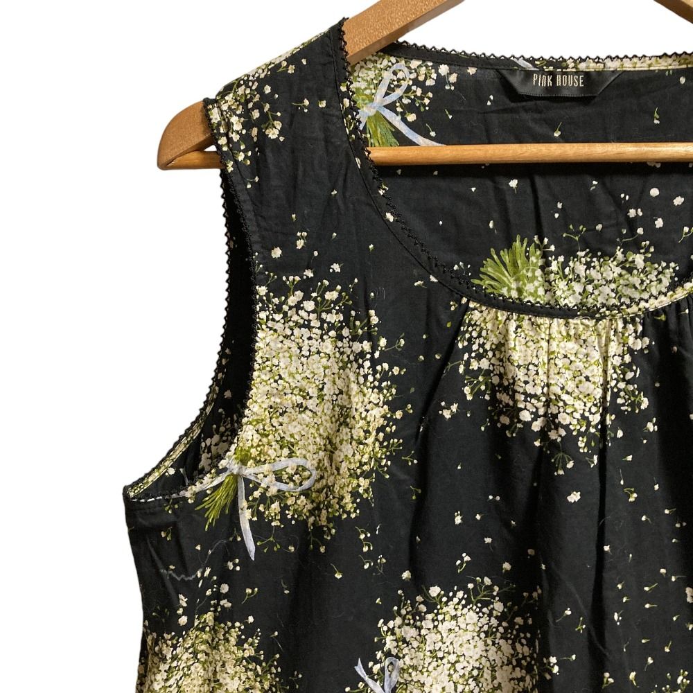 PINK HOUSE ピンクハウス フラワープリント ピコフリル ノースリーブワンピース A 2181 FA 362 フラック レディース 古着