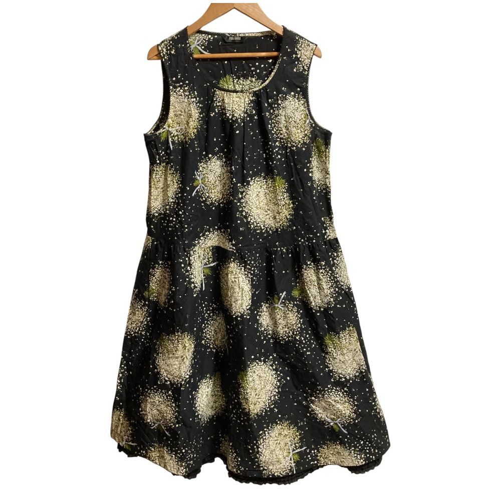 PINK HOUSE ピンクハウス フラワープリント ピコフリル ノースリーブワンピース A 2181 FA 362 フラック レディース 古着