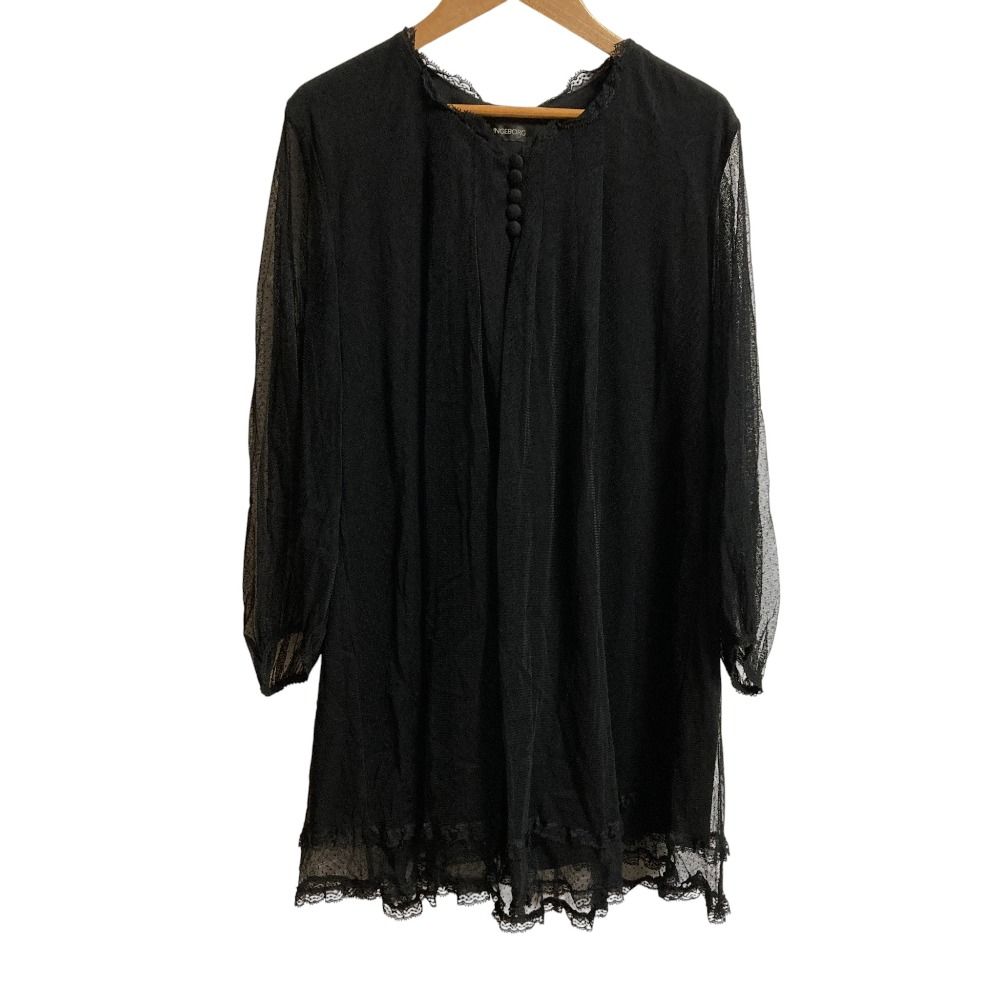 インゲボルグ ドットチュールリボンタイチュニック サイズ4 ブラック レディース 古着