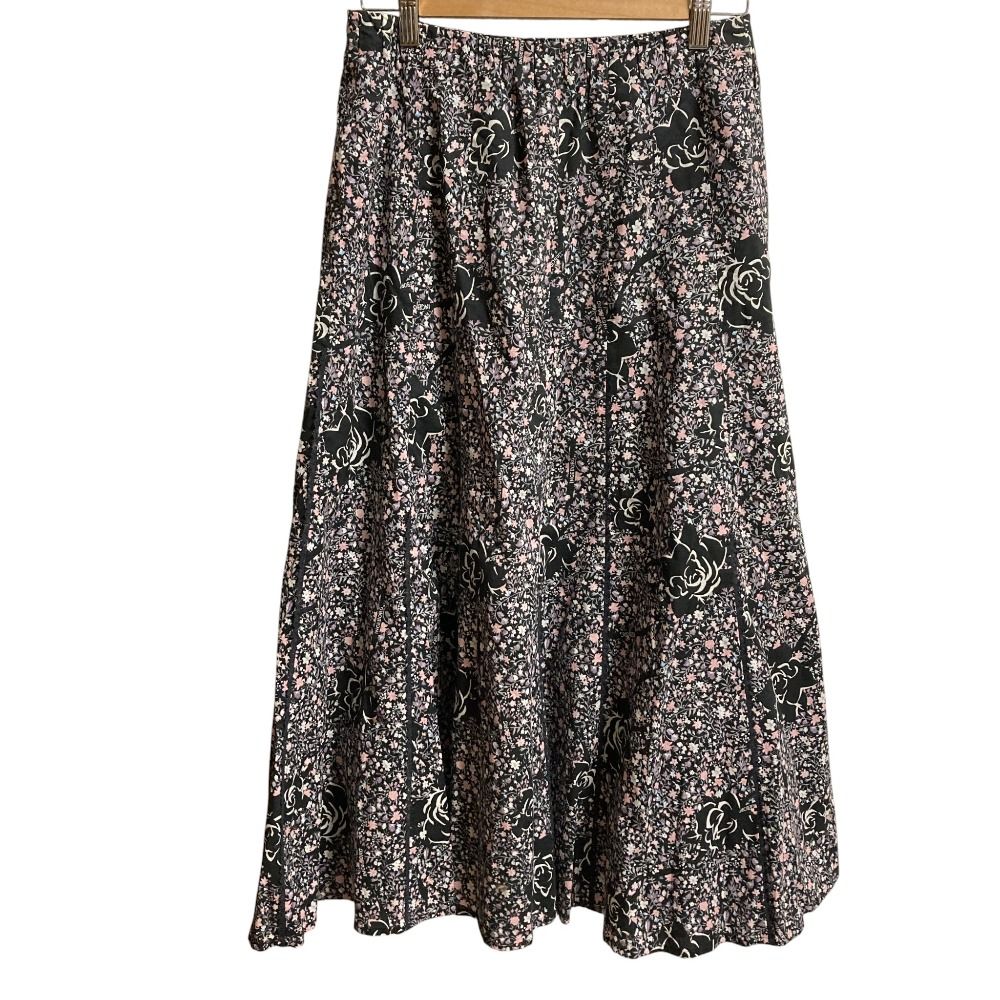 インゲボルグ 小花柄 ロングスカート A 2291 FS 302 サイズ4 ブラック ピンク レディース 古着