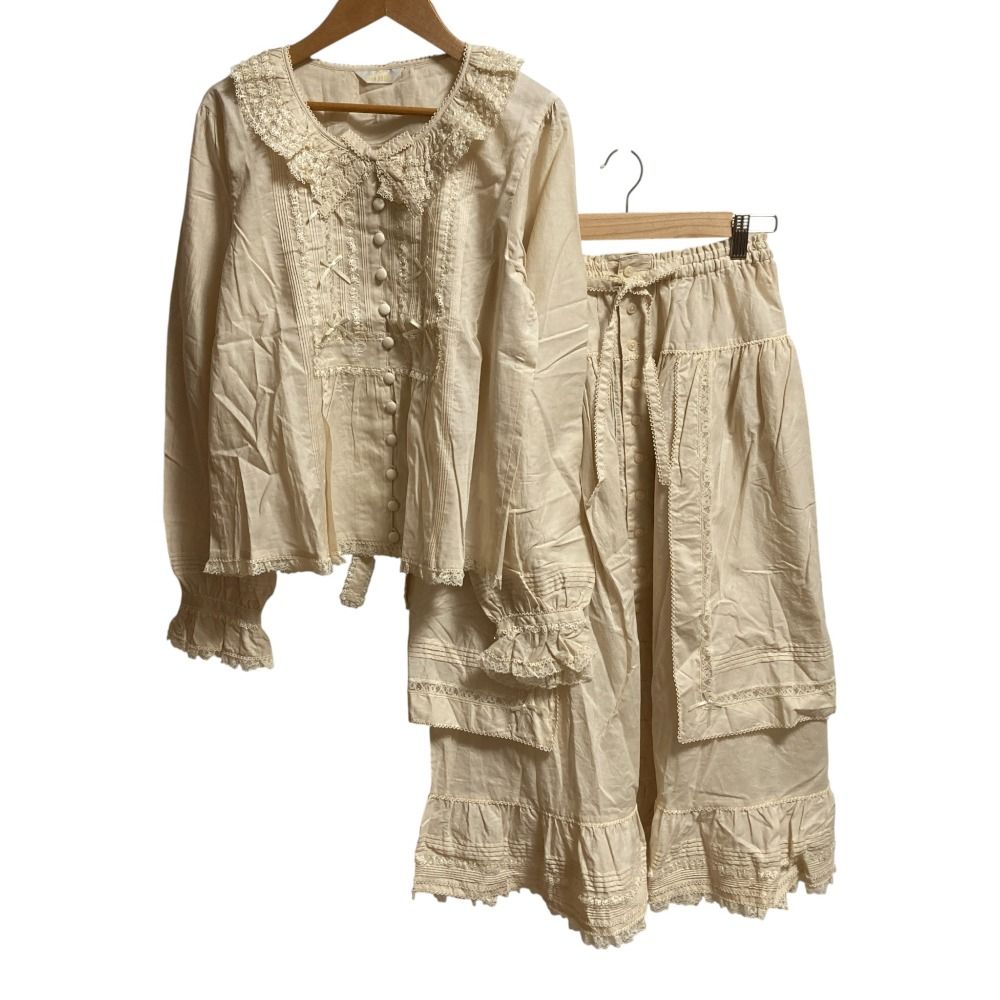 PINK HOUSE ピンクハウス レース リボン ブラウス スカート セットアップ ライトベージュ レディース 古着