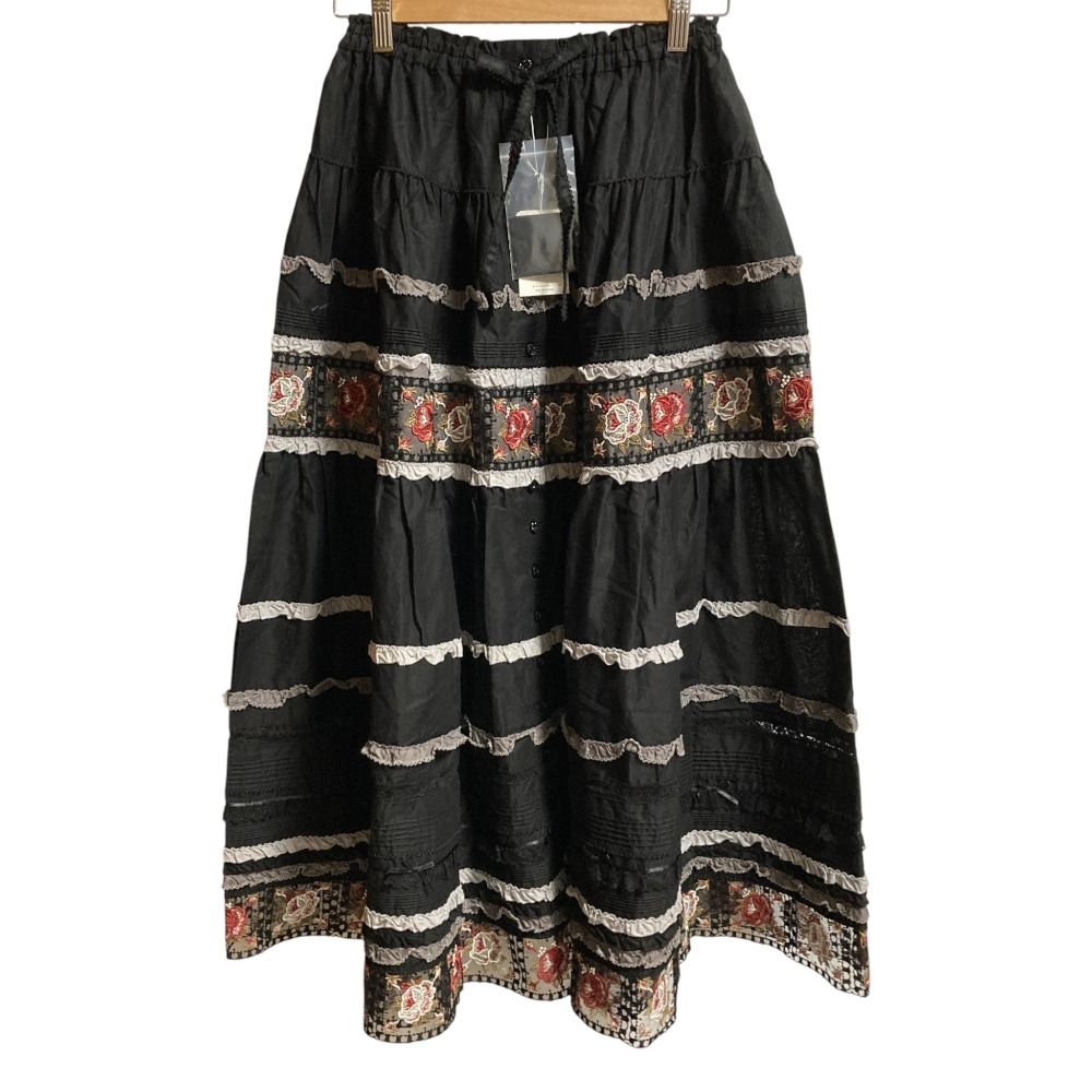 ♥ PINK HOUSE ピンクハウス ローズチュールレース使いスカート ブラック レディース 古着
