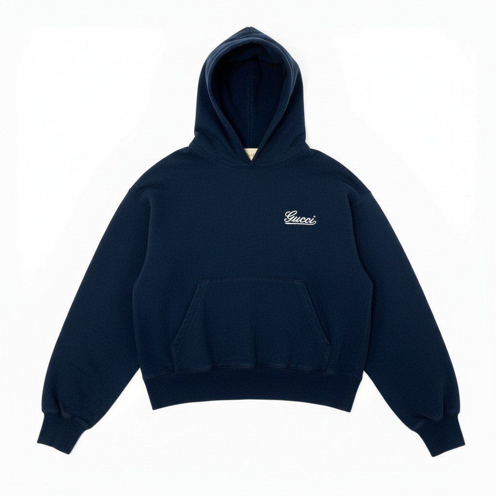 29 a 9 GUCCI グッチ コットンジャージー フーデット スウェットパーカー 長袖 胸元ロゴ刺繍 レディース 女性用 XS ネイビー コットン100％o 07 t