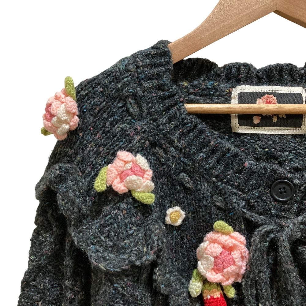 美品 PINK HOUSE ピンクハウス Berry Roseモチーフ付きヨーク編み