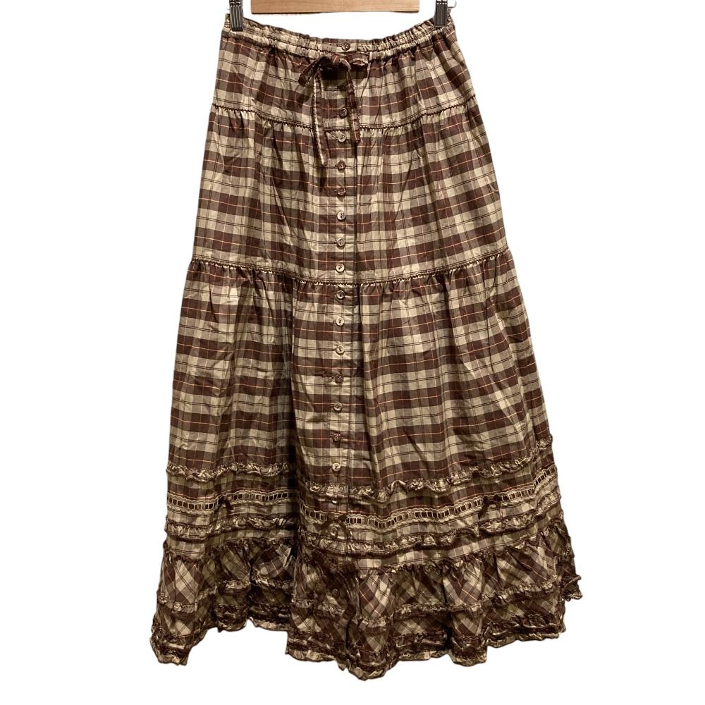 PINK HOUSE ピンクハウス ピコフリル 裾ティアード オリジナルチェックスカート ブラウン レディース 古着