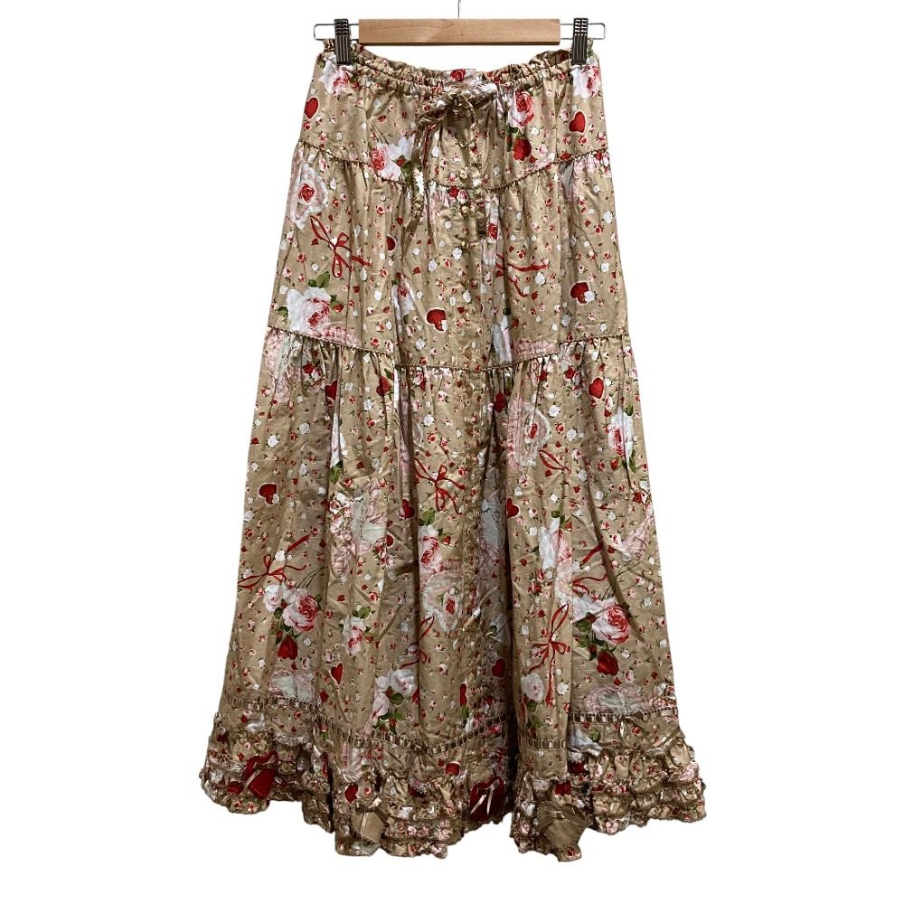 PINK HOUSE ピンクハウス オーナメントローズプリントスカート ベージュ レディース 古着