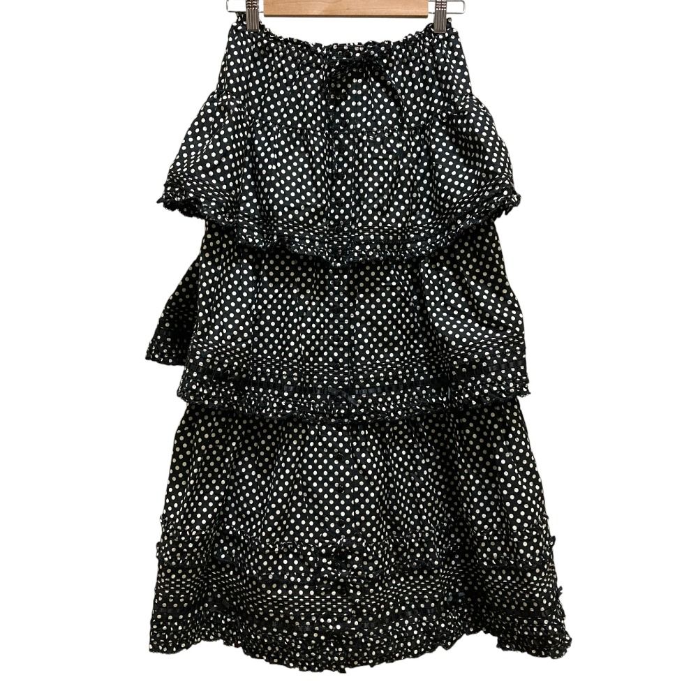 美品　ピンクハウス　ドット柄フリルスカート 黒 美品 PINK HOUSE ピンクハウス ピコフリル 段々ティアード イージー