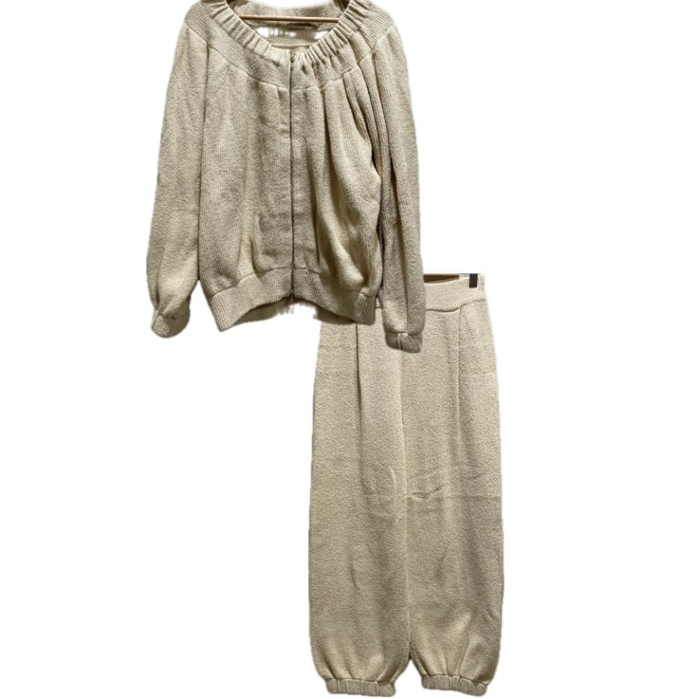 Curensology カレンソロジー ブークレ ジップ ニット カーディガン ワイドパンツ セットアップ サイズF アイボリー レディース 古着