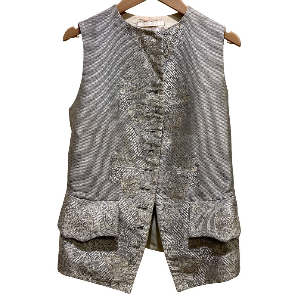 Vivienne Westwood ヴィヴィアンウエストウッド ゴールドレーベル シルク 刺繍 ベスト ジレ サイズ12 グレー レディース 古着