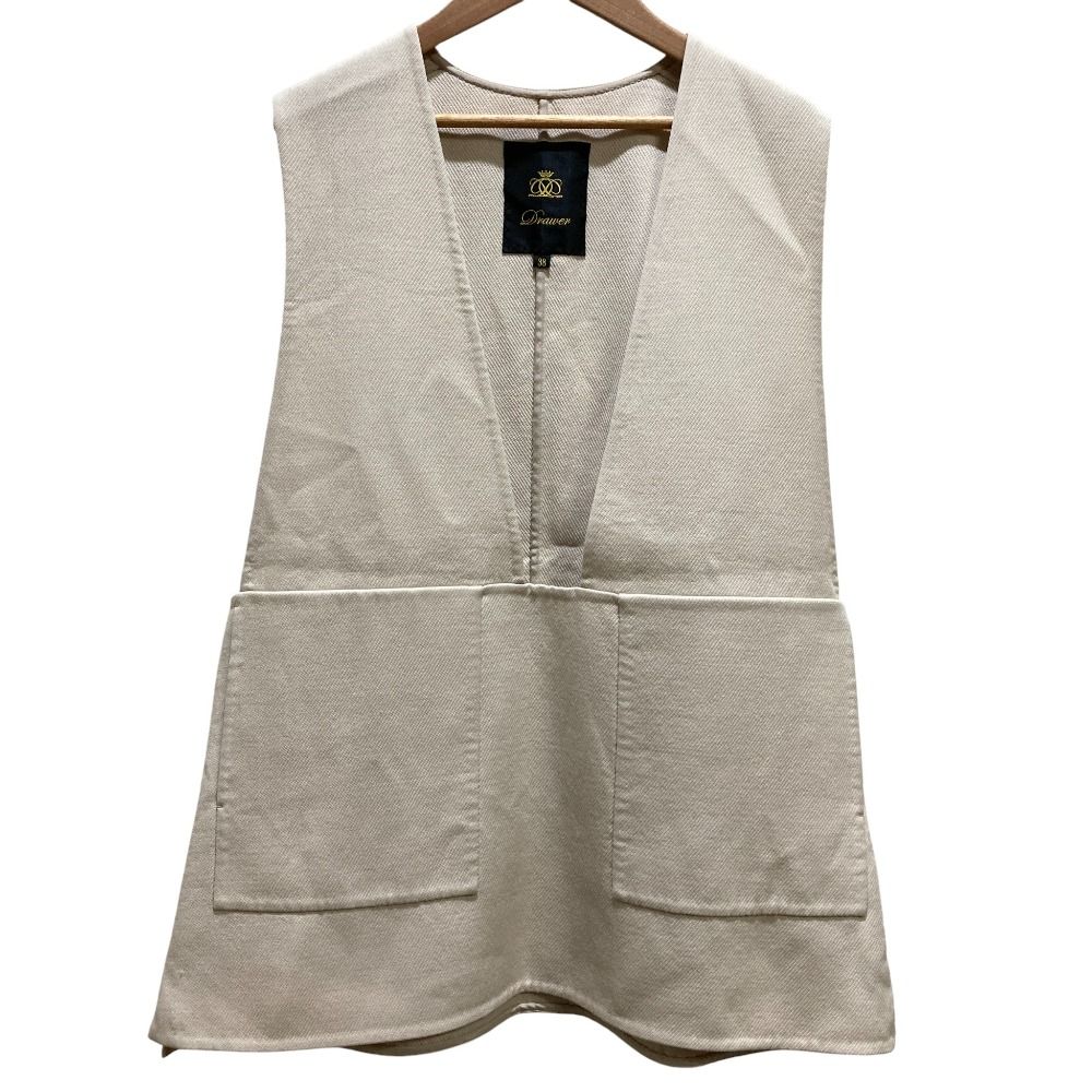 Drawer ドゥロワー Vネック ウールケヌキジレ 6521-299-1037 サイズ38 ベージュ レディース 古着