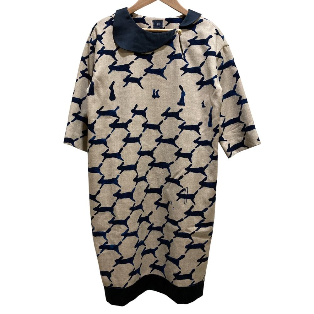 mina perhonen ミナペルホネン RUN ウールワンピース PA 3812 サイズ36 ネイビー キナリ レディース 古着