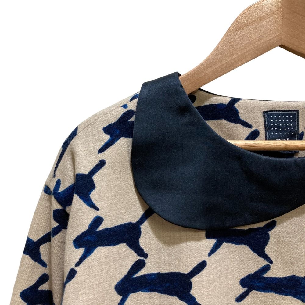 mina perhonen ミナペルホネン RUN ウールワンピース PA 3812 サイズ36 ネイビー キナリ レディース 古着