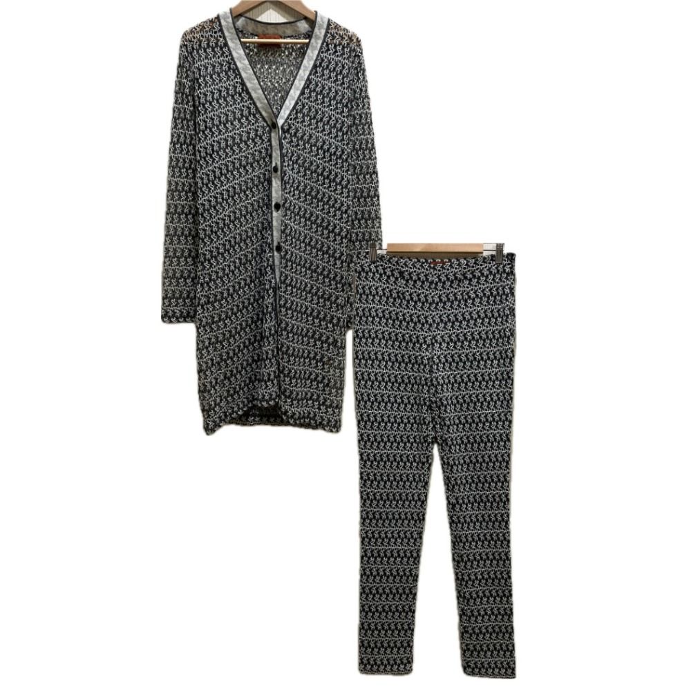 MISSONI ミッソーニ エンブロイダリー かぎ編みニット カーディガン パンツ セットアップ サイズ42 グレー レディース 古着