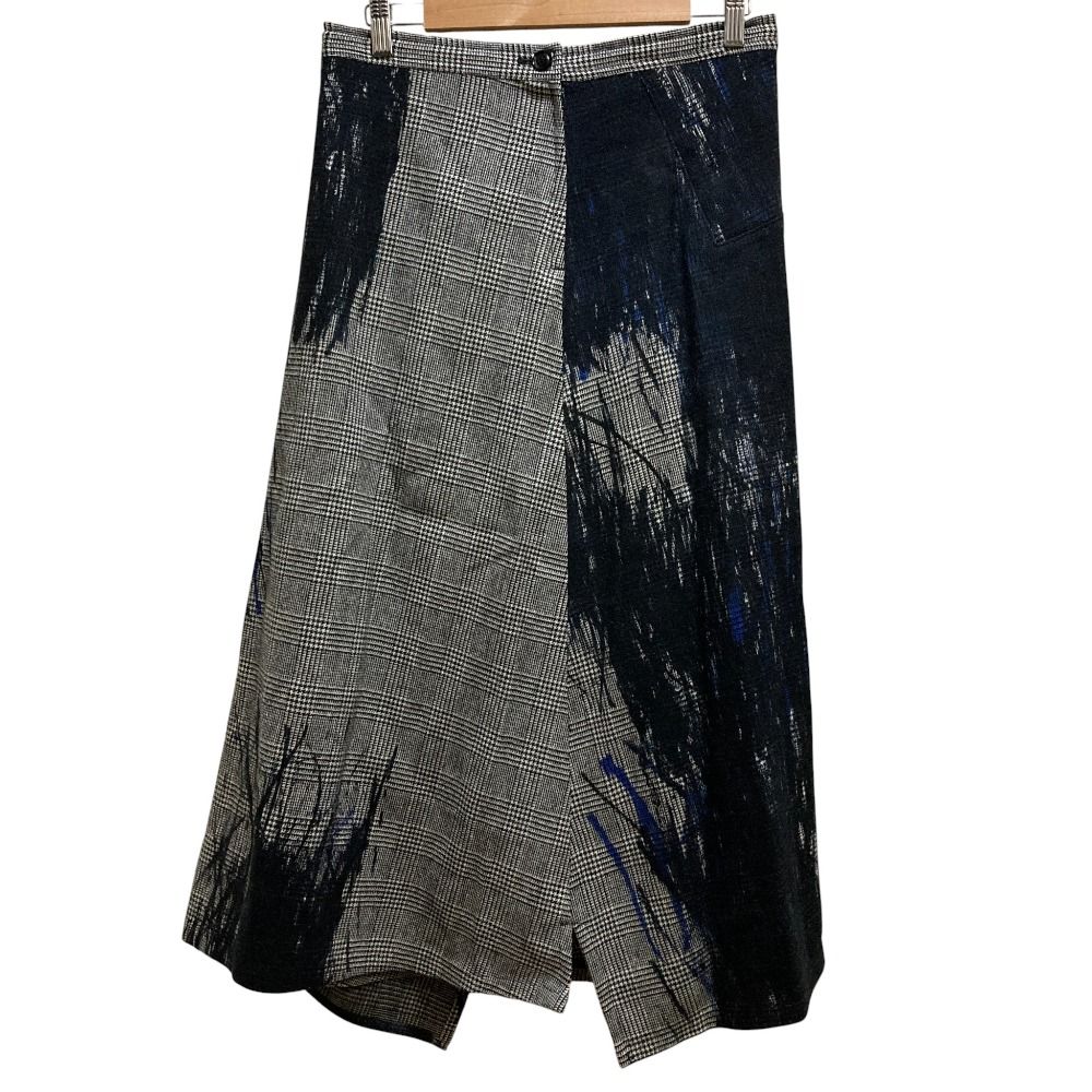 Y s Yohji Yamamoto ワイズ ヨウジヤマモト ペイントパターン グレンチェックロングスカート YR-S 05-113 サイズ1 グレー レディース 古着
